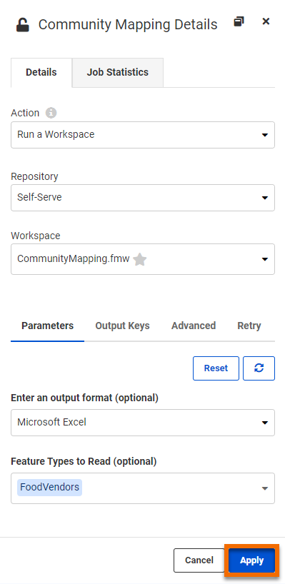 Filling out Run a Workspace details